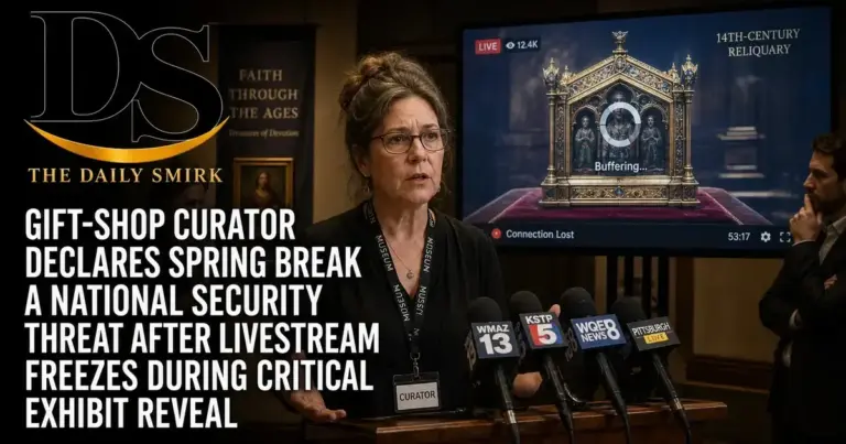 Gift-Shop Curator Declares Spring Break a National Security Threat After Livestream Freezes During Critical Exhibit Reveal