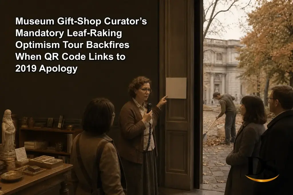 Museum Gift-Shop Curator’s Mandatory Leaf-Raking Optimism Tour Backfires When QR Code Links to 2019 Apology