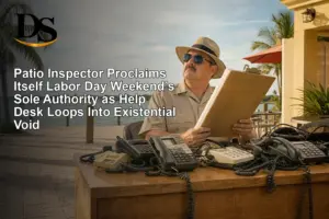 Patio Inspector Proclaims Itself Labor Day Weekend’s Sole Authority as Help Desk Loops Into Existential Void
