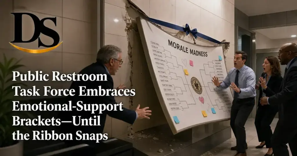 Public Restroom Task Force Embraces Emotional-Support Brackets—Until the Ribbon Snaps