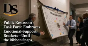 Public Restroom Task Force Embraces Emotional-Support Brackets—Until the Ribbon Snaps