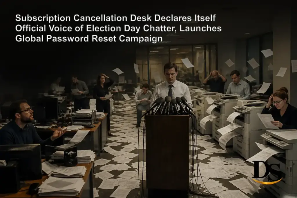 Featured image for article: Subscription Cancellation Desk Declares Itself Official Voice of Election Day Chatter, Launches Global Password Reset Campaign