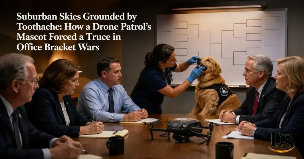 Suburban Skies Grounded by Toothache: How a Drone Patrol’s Mascot Forced a Truce in Office Bracket Wars